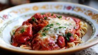 Отбивные из курицы в томатном соусе со спагетти