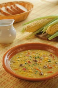 Фото Суп с кукурузой и беконом (говяжий бульон) №1