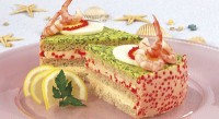 Фото Бутербродный торт с икрой и креветками №1
